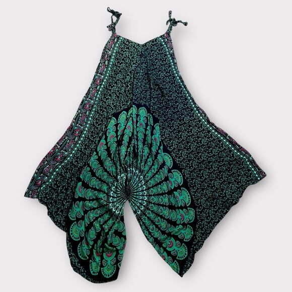 Bali Prema Boho Harem Jumpsuit M-L Rayon Peacock Spiritual Festival Beach Romper - Picture 7 of 7